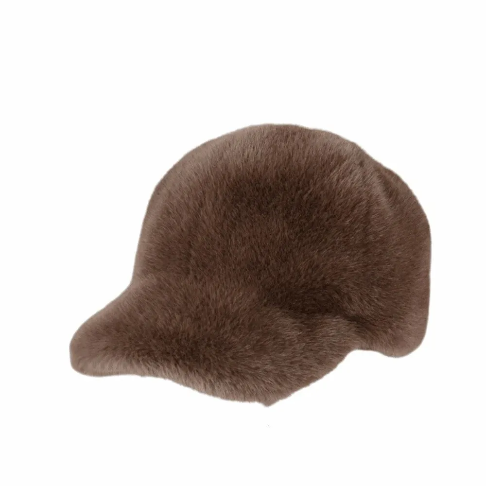 Walking Solid Color Fluffy Baseball Hat Warm Soft Faux Fur Duckbill Hat All Match Thickened Warm Hat Winter