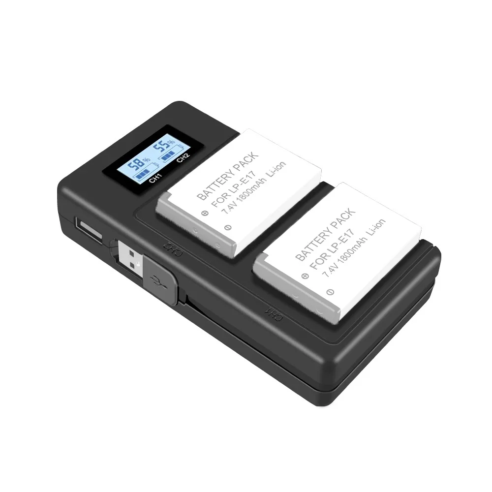 맥코플러스 LP-E17 USB 듀얼 배터리 충전기, 캐논 EOS R8 R10 R50 RP 77D 750D 760D 800D 8000D, M6 II M6 M5 M3 /Rebel SL2 SL3 T6i 용