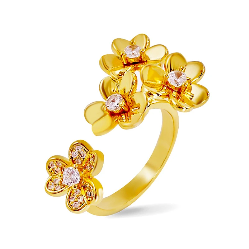 Top Quality Gold Color 4 PCS Zircon Flower Cuff Vacuum Plated Gold Ring For Women Fashion Wedding Jewelry