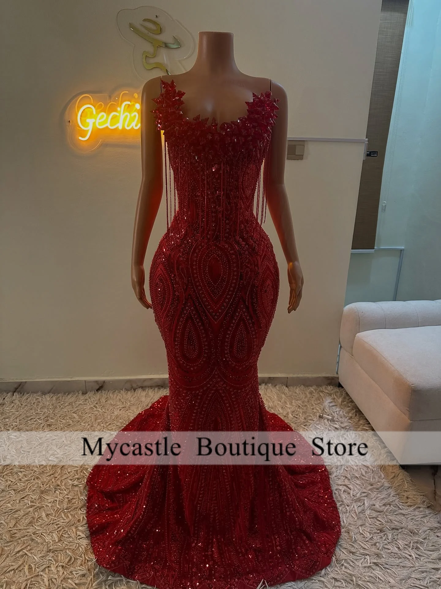 Red Diamond Prom Dresses 2026 With Veil Bodycon Mermaid Banquet Party Gowns Customized Sleeveless Strapless Vestidos De Festai