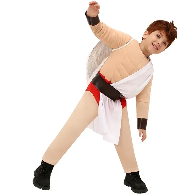 EE01 Mono de Ángel musculoso para chico con ala, disfraz de Cupido para niño pequeño del Día de San Valentín y 0Ww