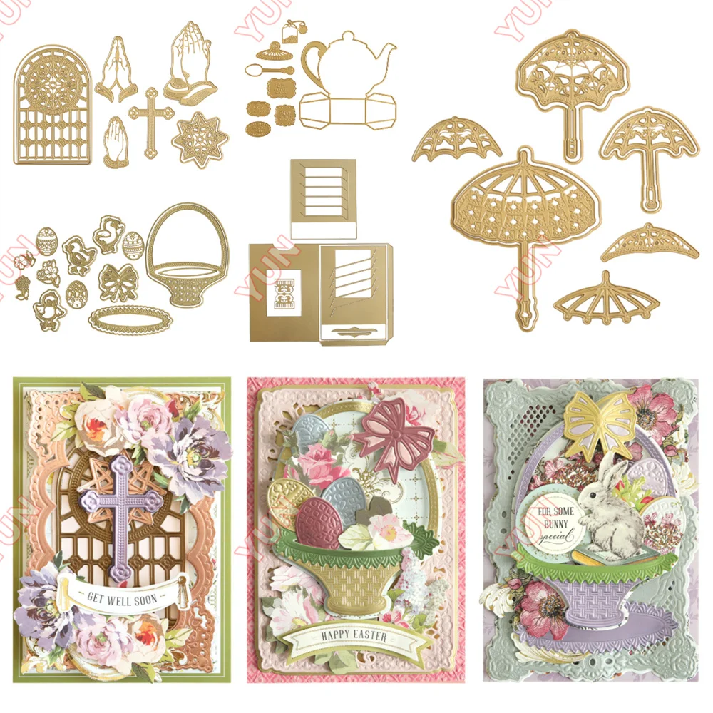 

2025 New Clever Sliding Card Big Die Easter Scene Teapot Box Dies Umbrella Praying Hands Die DIY Scrapbooking Diary Bigs Stencil