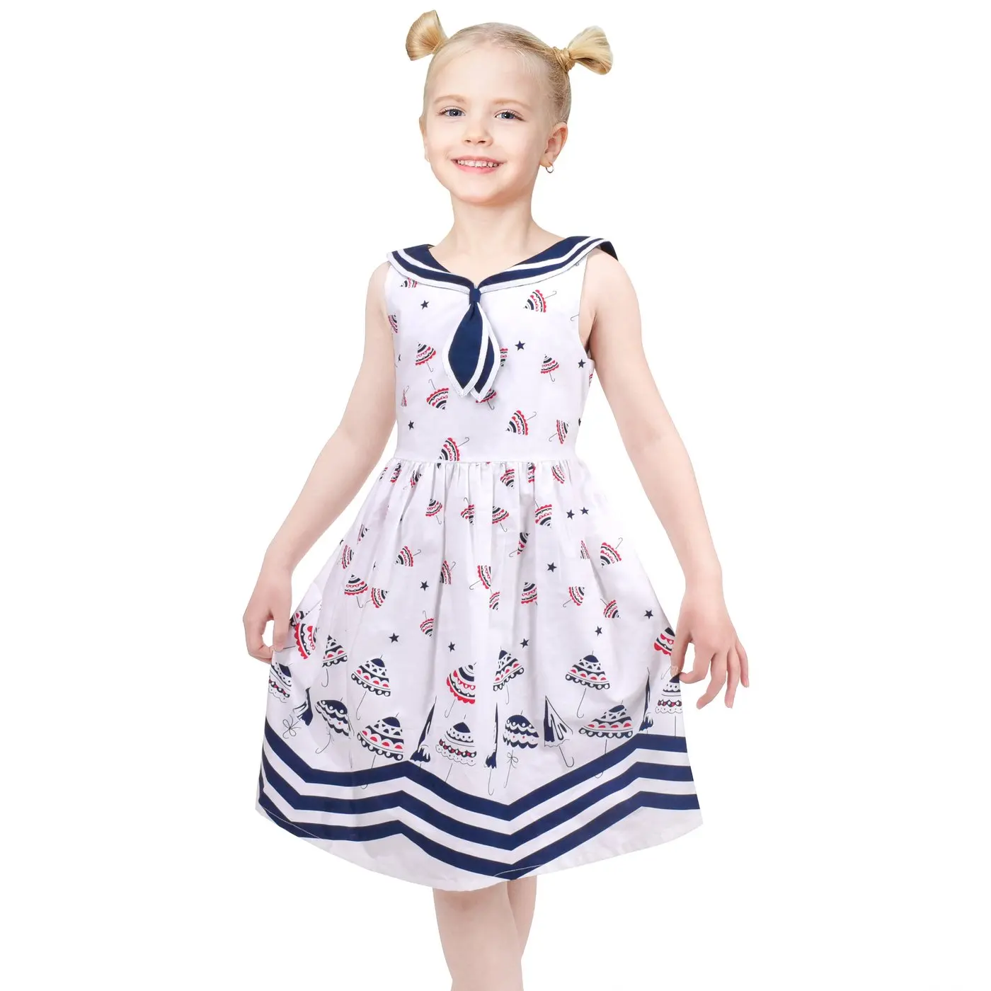 Girls Dress Navy Blue Sailor Umbrella School Uniform Sundress Sleeveless