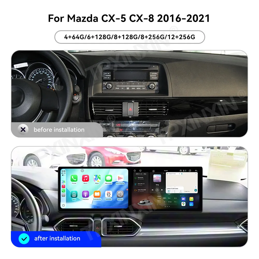 Dual 10.1 Inch Car Radio For Mazda CX-5 CX-8 2016-2021 Android 15 CarPlay HD Screen GPS Navigation Multimedia Player Head Unit