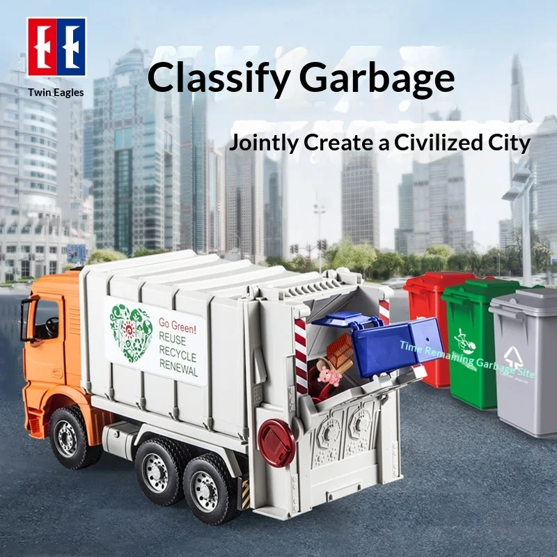 Double E Garbage Sorting Garbage Truck Sanitation Cleaning Toy With Trash Cans Educational Waste Classification Knowledge