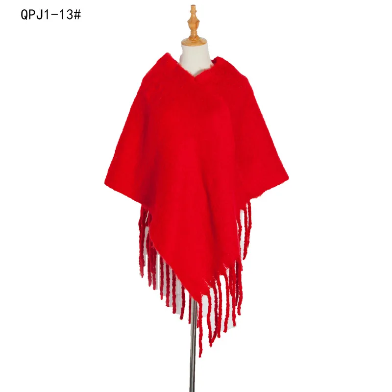 Cape chaude pour femme, châle, épais, à franges, chaud, Poncho, Capes rouges, printemps, automne