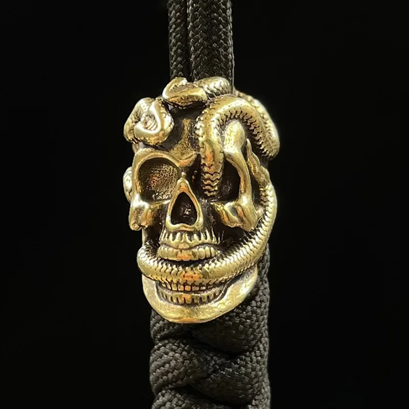 Double Snake Skull Head Brass Knife Bead EDC Outdoor DIY Paracord Accessories Woven Lanyard Pendant Jewelry Punk Bracelet Charms