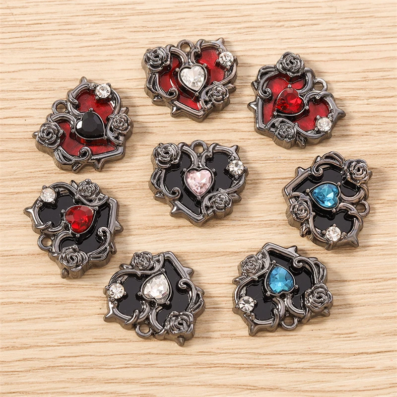 5 Stück 20x18mm Niedliche Kristall-Metall-Herzanhänger für Schmuckherstellung, Halsketten, Ohrringe, Armbänder, DIY-Bastelzubehör – Detail 11