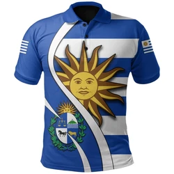 Uruguay Flag All Over Print Polo Shirt Sports Gym Tops Daily Casual Short Sleeve Uruguayan National Emblem Graphic Tee Shirts