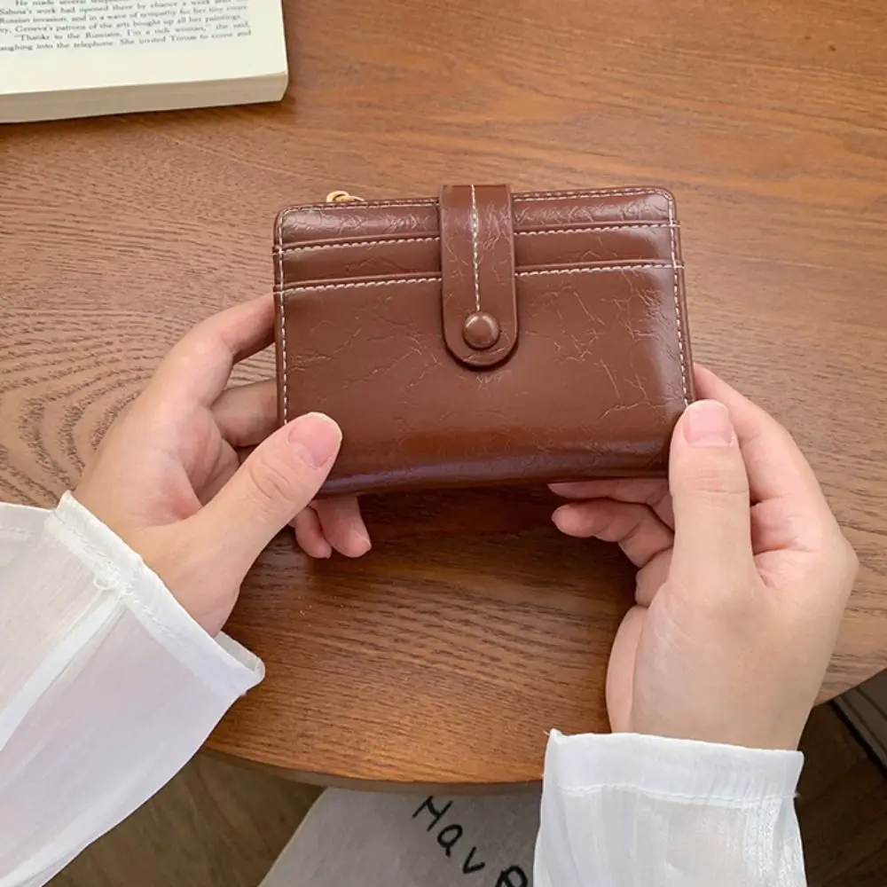 Portátil retro carteira feminina multi-função titular do cartão pu carteira curta ultra fino zíper moeda bolsa feminina