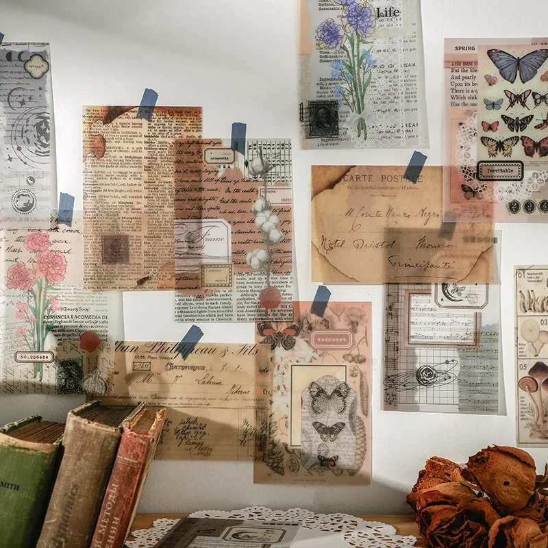 20 Stuks Zwavelzuur Papierpakket Retro Literair Handaccountmateriaal Decoratieve Stickers 4 Stijlen Eenvoudig Stijlvol