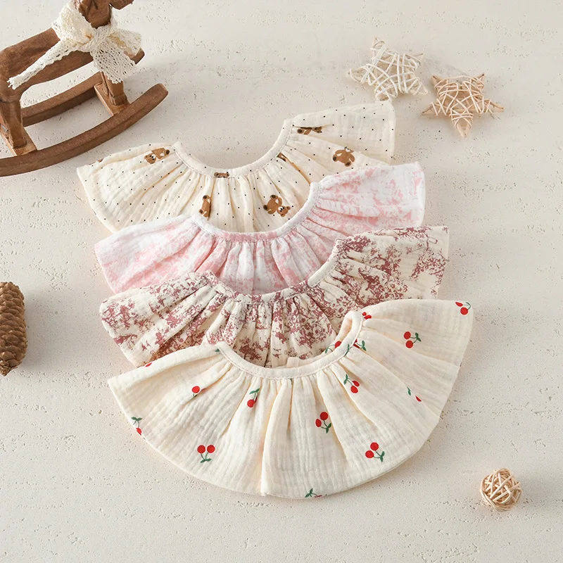 Baby Saliva Towel Cotton Printed Infant Bibs 360 ​​degree Rotatable Infant Anti-Vomiting Pure Cloth Simple Toddler Feeding Items
