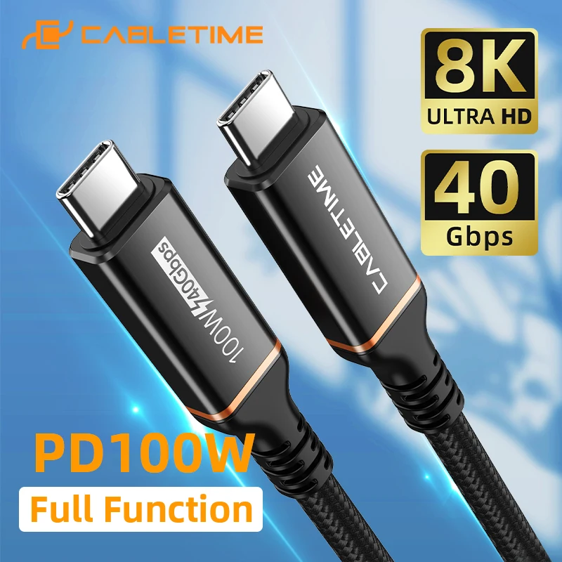 CABLETIME USB 4 Cable PD 100W USB-IF Certified 8K 60Hz 40Gbps Type C Fast Charge Compatible with Macbook Pro Laptop C413