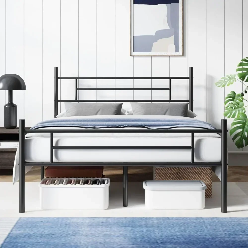 Metal Platform Full Size Bed Frame with Classical Headboard Footboard, 14 Inch Bed-Frame, Adequate Under Bed Storage, Strong