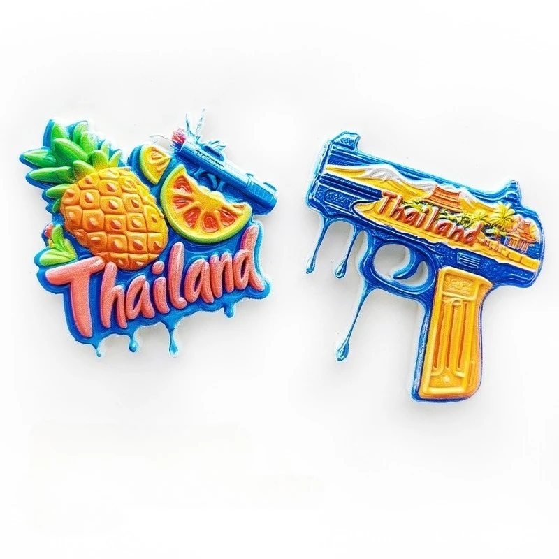 

Thailand Water Splashing Festival Refrigerator Sticker 3D Tropical Fruit Water Gun Creative Tourism Souvenir Magnetic Decoration