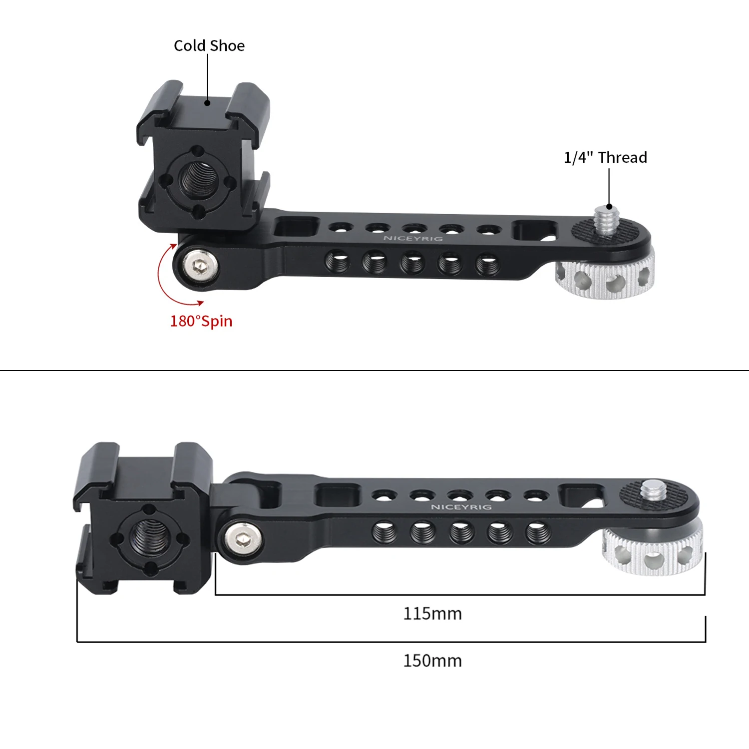 NICEYRIG 3-Side Triple Cold Shoe Extension Bracket Cheese Bar with 1/4 Threads for Tripod Selfie Stick Gimbal Light Mic Mount