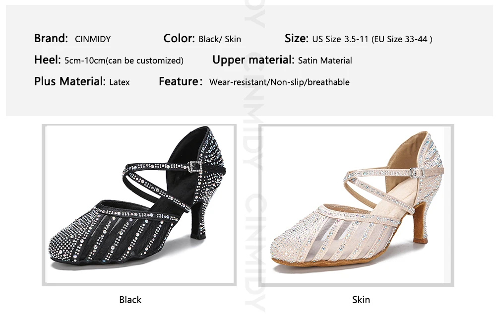 CINMIDY Damen Latein Tanzschuhe Strass Tango Modern Tanzschuhe Damen Sandalen Baotou Ballsaal Party Schuhe – Detail 5
