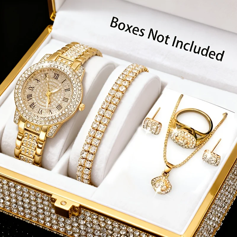 1PC/6PCS Elegant Ladies' Watch, Bracelet, Necklace, Earrings, Ring Set, Suitable for Various Occasions Ladies' Watches (No Box)