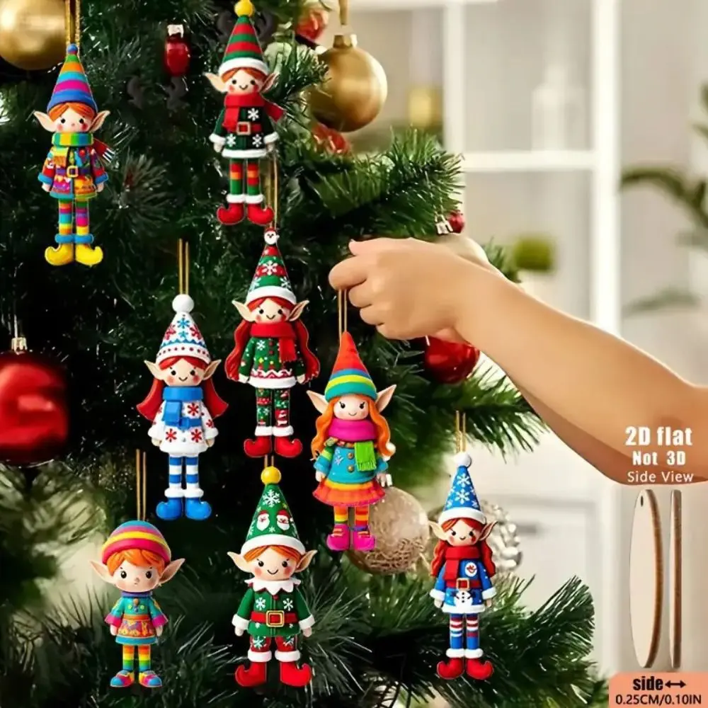 8/16/24Pcs Vintage Christmas Wooden Pendants Fantasy DIY Crafts Christmas Tree Ornaments Cartoon Christmas Angel Pendant