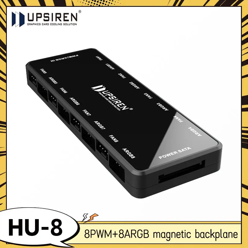UPSIREN HU-8 Black Fan Hub ARGB Divine Light Synchronization PWM Magnetic Two-In-One 3PIN Lighting 4PIN Temperature Control