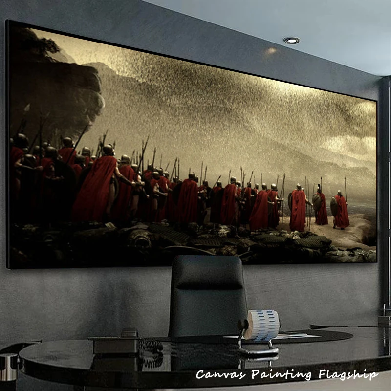 300 Spartan Warriors with Spears Shield Vintage Poster Print Movie Canvas Painting Wall Art Picture for Living Room Home Decor