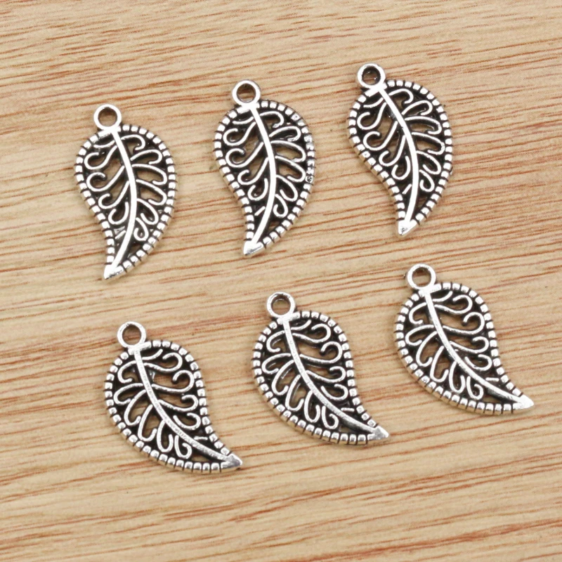 40pcs 19x10mm Antique Silver color and Bronze Gold Colors Plated Leaf Style Handmade Charms Pendant:DIY for bracelet necklace