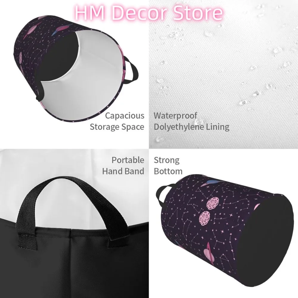 Pink Cosmic Zodiac Constellations and Moons Laundry Basket Waterproof Oxford Cloth Organizer Basket Collapsible Clothes Hamper w - view 4