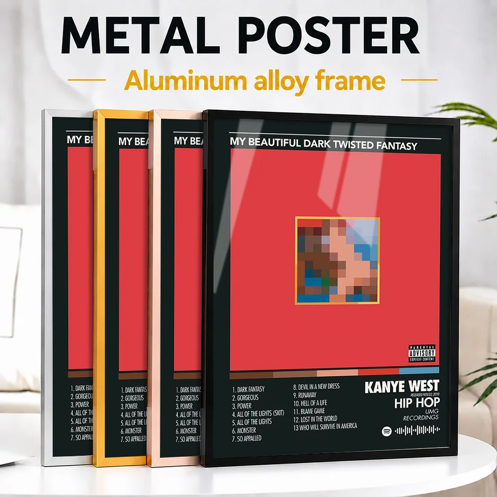 My Beautiful Dark Twisted Fantasy Album Metal Poster With Aluminum Alloy Frame Customized Graphic Design Wall Art For Bedroom