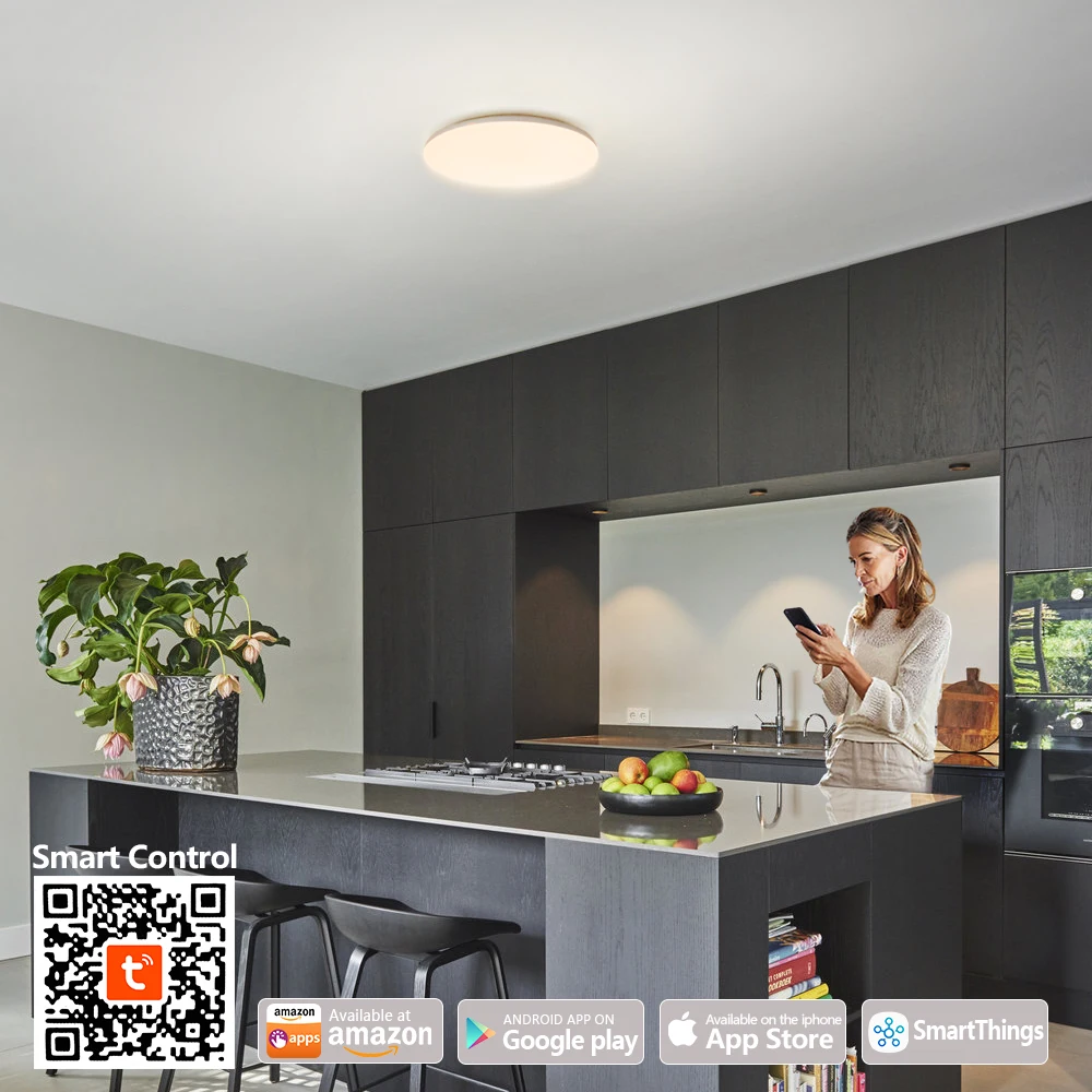 Plafonnier LED Intelligent à Intensité Réglable, RVB, 30W, Luminaire Décoratif d'Nik, Compatible avec Tuya, Alexa et Google