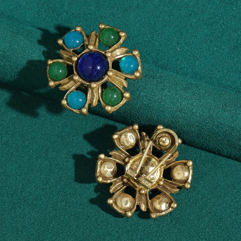 

Colorful Natural Stone Flower Stud Earrings For Women 2026 Blue Glazed Jewelry Luxury Vintage Retro Style Charm Birthday Party
