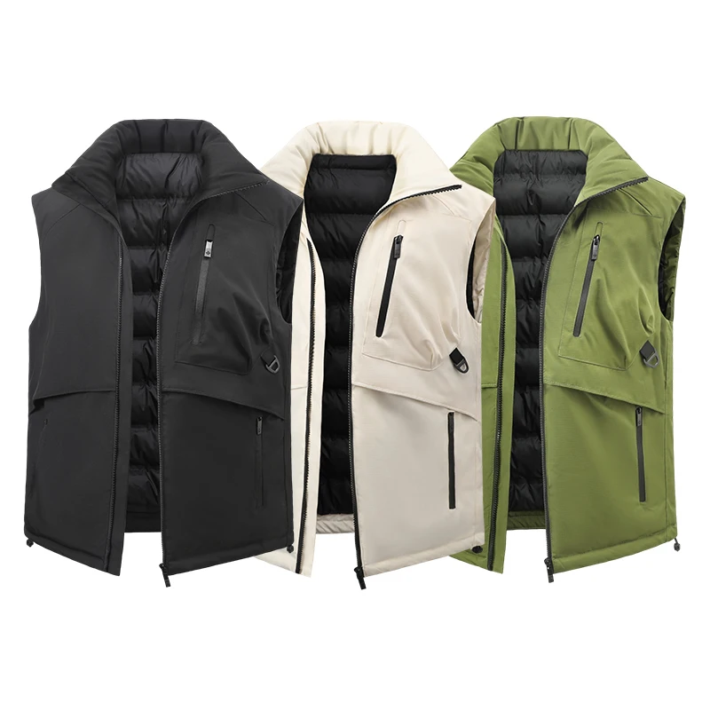 

Youth Trend Coat Zipper Design Vest New Style Couples Loose and Stand Collar Vest Jacket Waterproof Warm Winter Men's Jacket