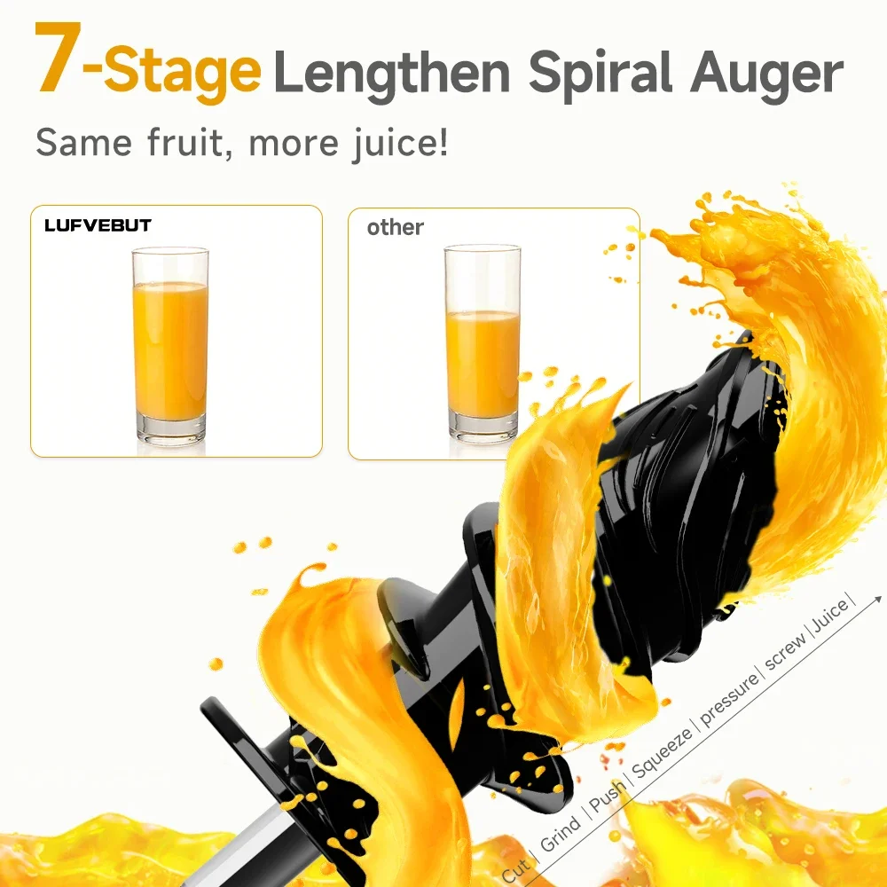 LUFVEBUT عيار كبير عصارة بطيئة 250 واط الصحافة الباردة مضغ النازع BPA الحرة عالية العصير إنتاجية آمنة أداة المطبخ