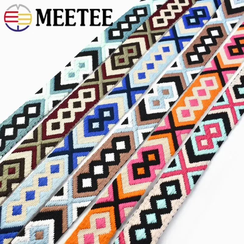 Meetee 2M 50mm 2mm Thick Polyester Jacquard Webbing Bag Strap Belt Woven Pattern Ribbon Band DIY Garment Sewing Webbings Tape