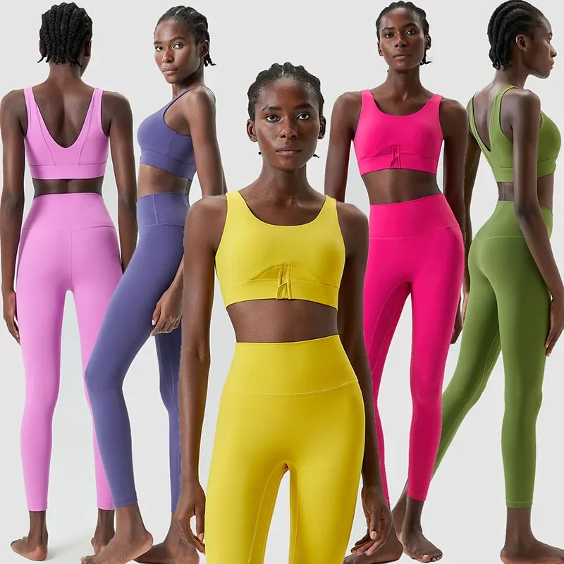 Roupas de secagem rápida para mulheres, Yoga Suit Set, com zíper, Corrida, Esportes, Fitness, Novo