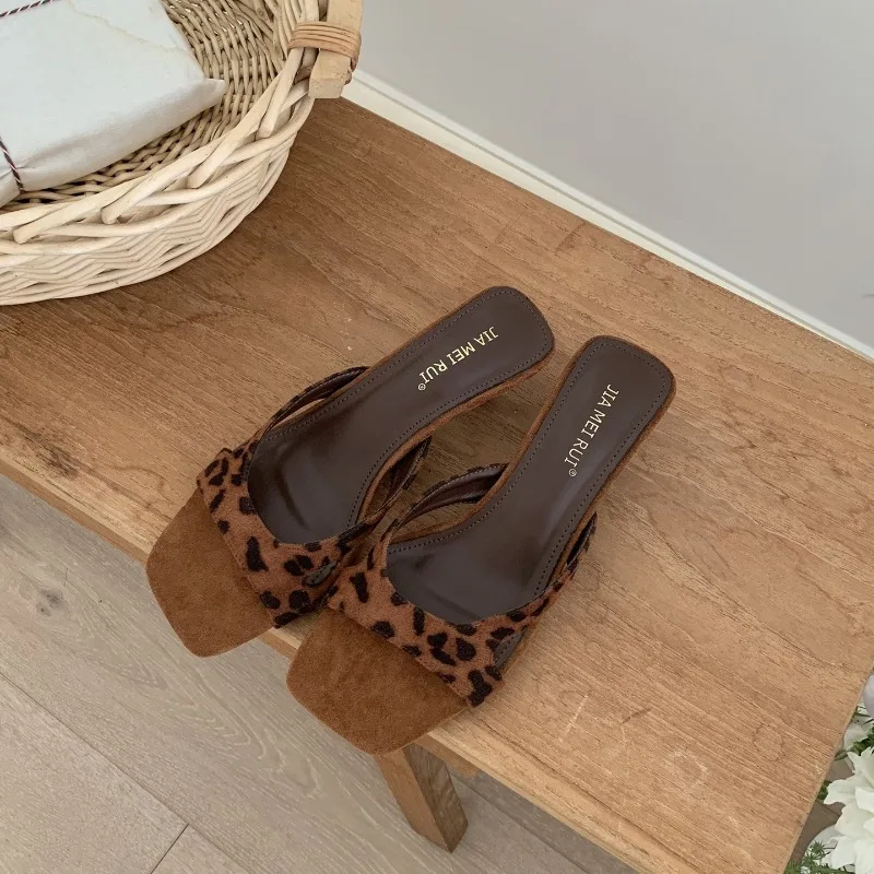

Retro Women Shoes Fashion Leopard Print High Heeled Sandals for Woman Comfort Vacation Casual Shoes Designer Shoes Zapatos Mujer