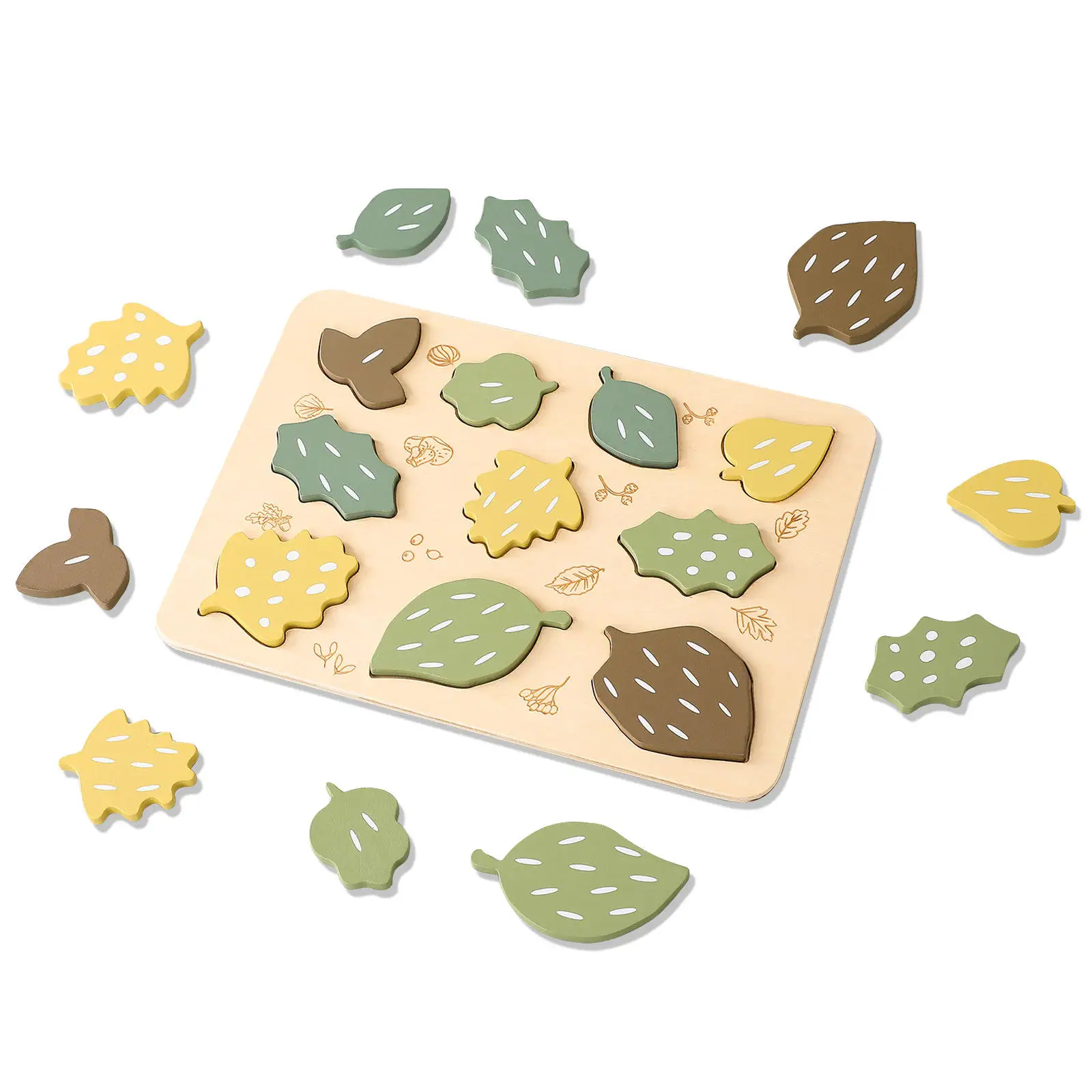 1 Set Wooden Puzzle Toys Leaf Hand Grab board Montessori Childrens Preschool Education Learning Hand Grip Puzzle Game Kids Toy