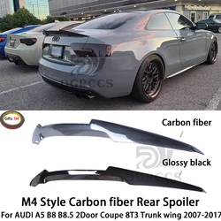 For AUDI A5 B8 B8.5 2Door Coupe 8T3 M4 Style Carbon fiber Rear Spoiler Trunk wing 2007-2017 Carbon fiber Glossy black