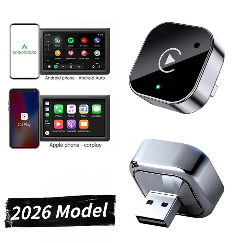

Беспроводной адаптер CarPlay 2-в-1: преобразователь проводного подключения в беспроводной для Apple и Android Auto, универсальный, Plug and Play, модель 2026 года