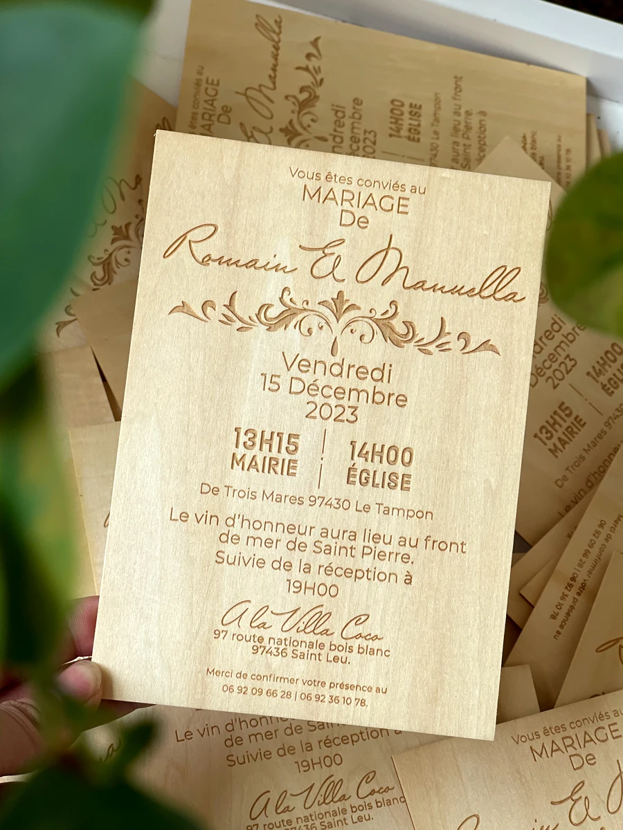 

Personalized Laser Cutting Wooden Invitation Card, Wedding Invitation, Custom