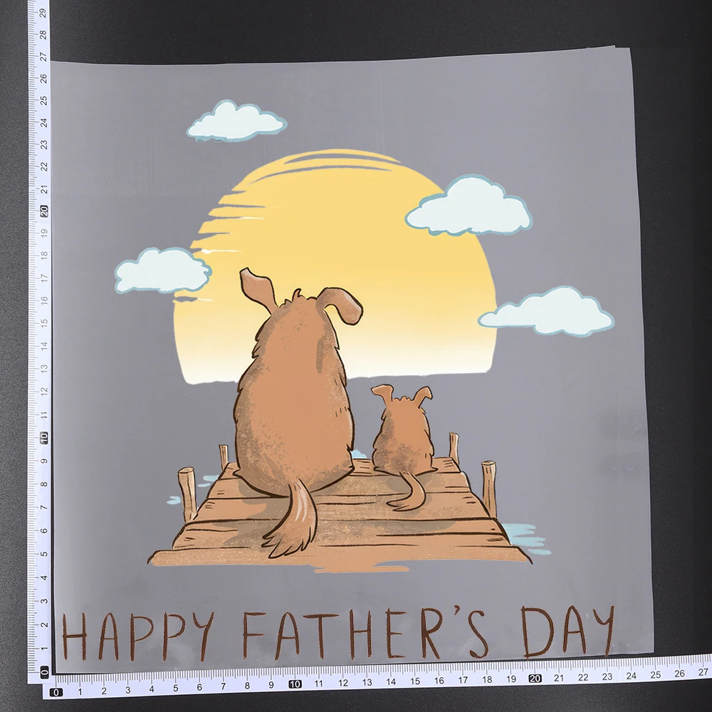25CM Fathers Day Animals Bear Cat Foxes Heat Transfer Patches For Clothes DIY A-Level Washable Shirt Iron-on Thermal Sticker