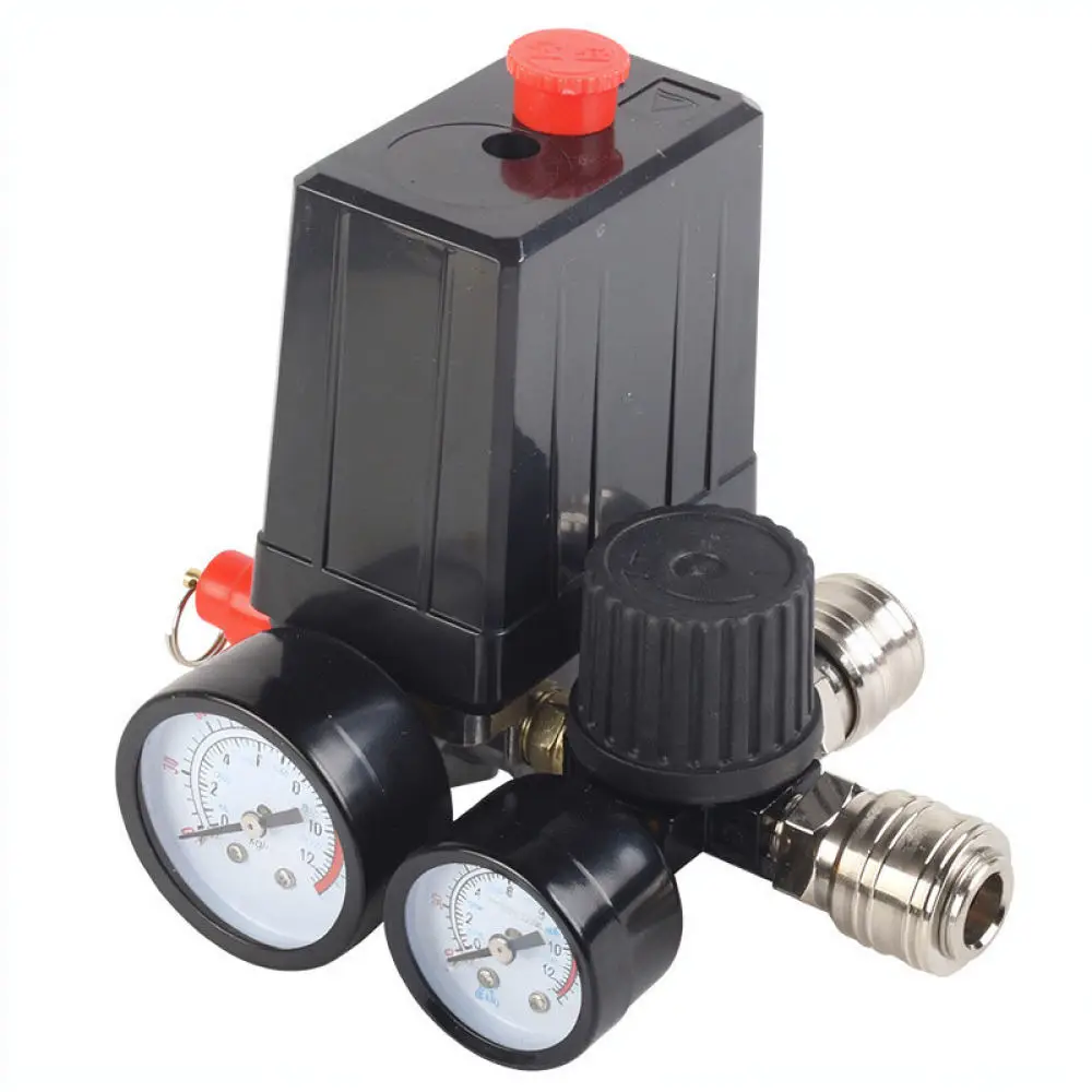 Heavy Duty Air Compressor Pressure Switch Valve Assembly 220V Regulator Four Port Manifold Pneumatic Accessory Tool