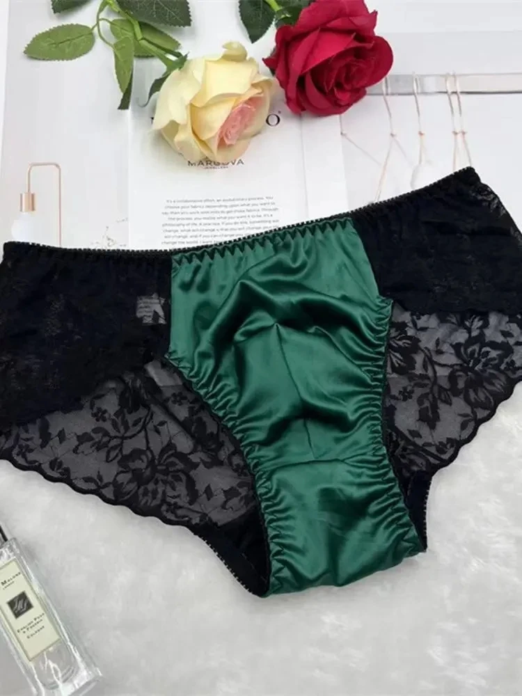 Man's Lace Silky Touch Smooth Satin Glossry Cute BF Brief Panty Harajuku Half Sheer Hip Private Party Live DJ Club Gifts