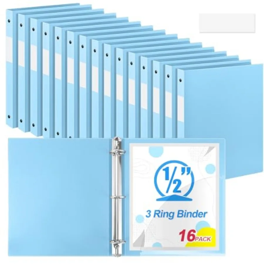 

Pack 0.5 Plastic 3 Ring Binder Round Ring Bulk 1/ Flexible Binders Hold 140 Sheets Letter Size with Pocket Document Organizer f