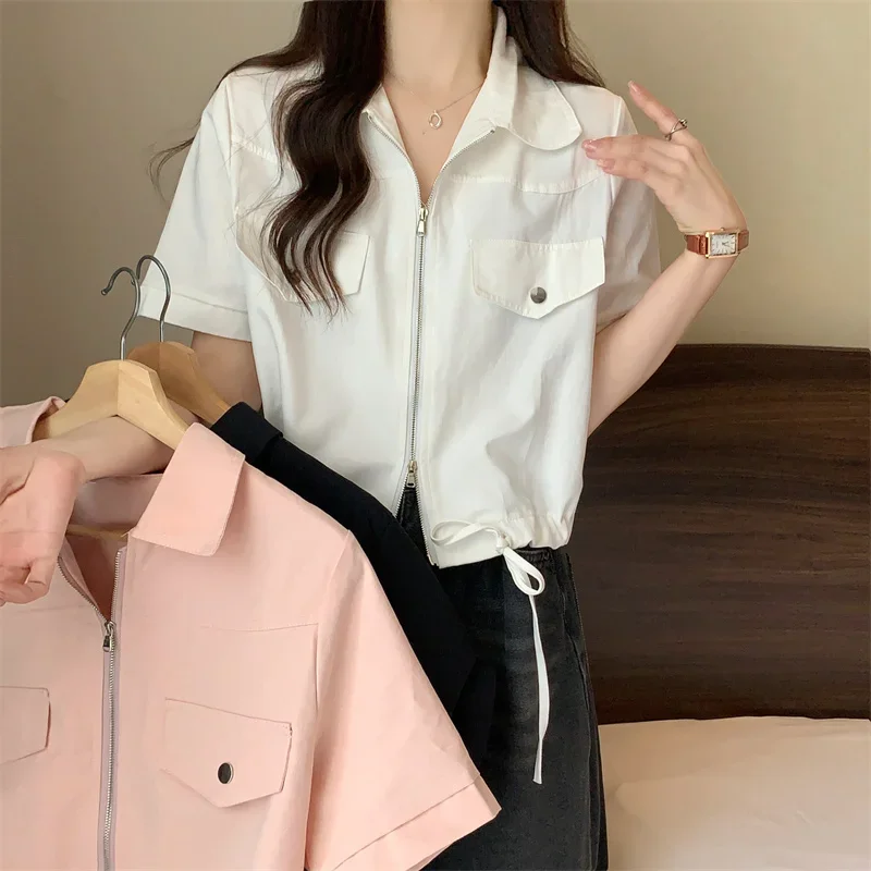 2024 Summer New Design Slimming Casual Cargo Shirt Women Short coat Plus size Chubby Girl All-Matching Top