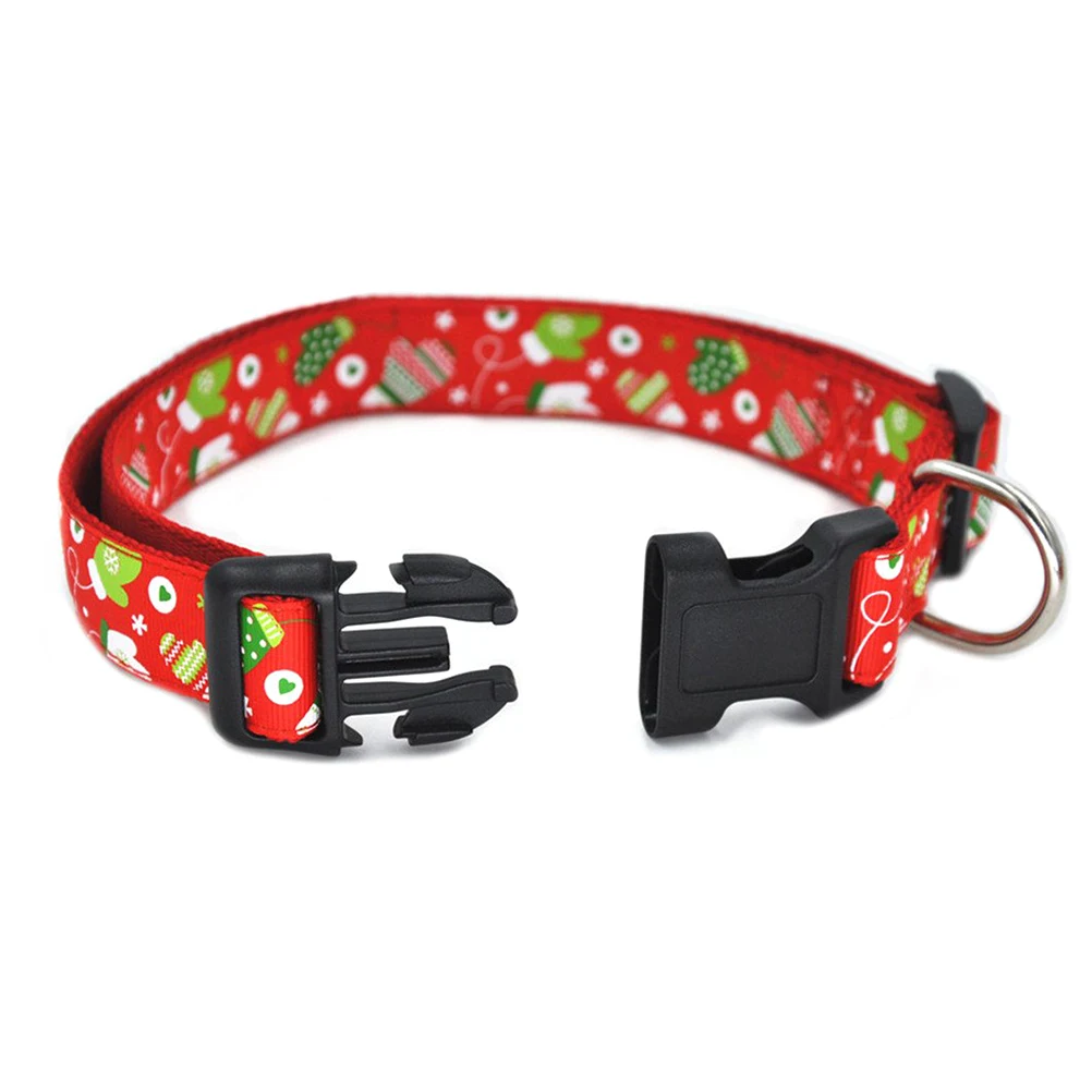

Christmas Dog Collar Pulling Rope Set Gloves Pattern Adjustable Durable Xmas Pet Collar Walking Strap for Dogs