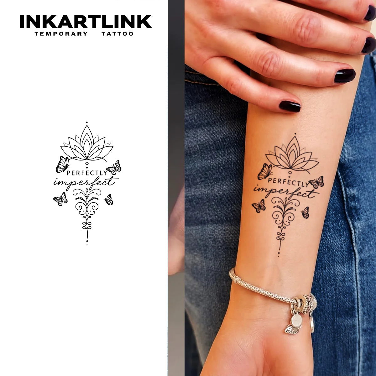 INKARTLINK 1PC Botanical Lotus Vine Tattoo 2-5 Days, Unisex for Vacation, Meditation & Elegant Wear.