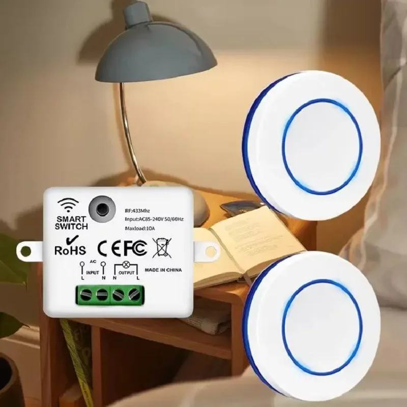 RF 433MHz Wireless Remote Control Light Switch 220V 110V 10A Relay Receiver Mini Round Button Wall Panel Switch For LED Lamp