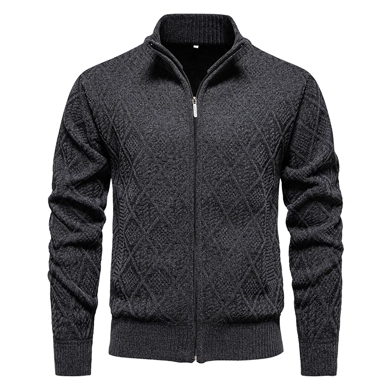 Cárdigan de diseño a cuadros para hombre, chaqueta cálida con cremallera, Elegante, Otoño, 2024