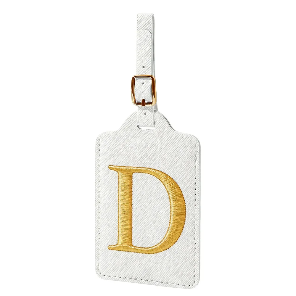 PU Leather Material Luggage Tag Embroidered Letters A-Z Letters Durable Suitcase ID Tag Privacy Flap Design Name Card Slot