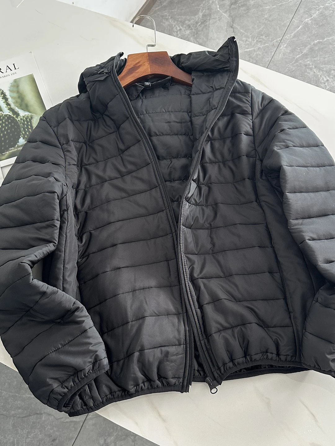 

Lightweight Detachable Hat Cotton Jaet Men's Autumn Winter Thin Cotton Coat Faionable Water-Resistant Urban Sle Long Sl...